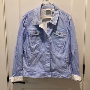 Chico’s platinum‎ Light Colored Denim Jacket with w/Bling